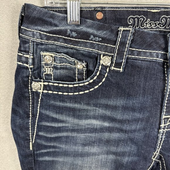 Miss Me Jeans Sz 27 Rhinestone Sequin Signature Crop Leg Blue Embroidered Bling - Picture 5 of 12